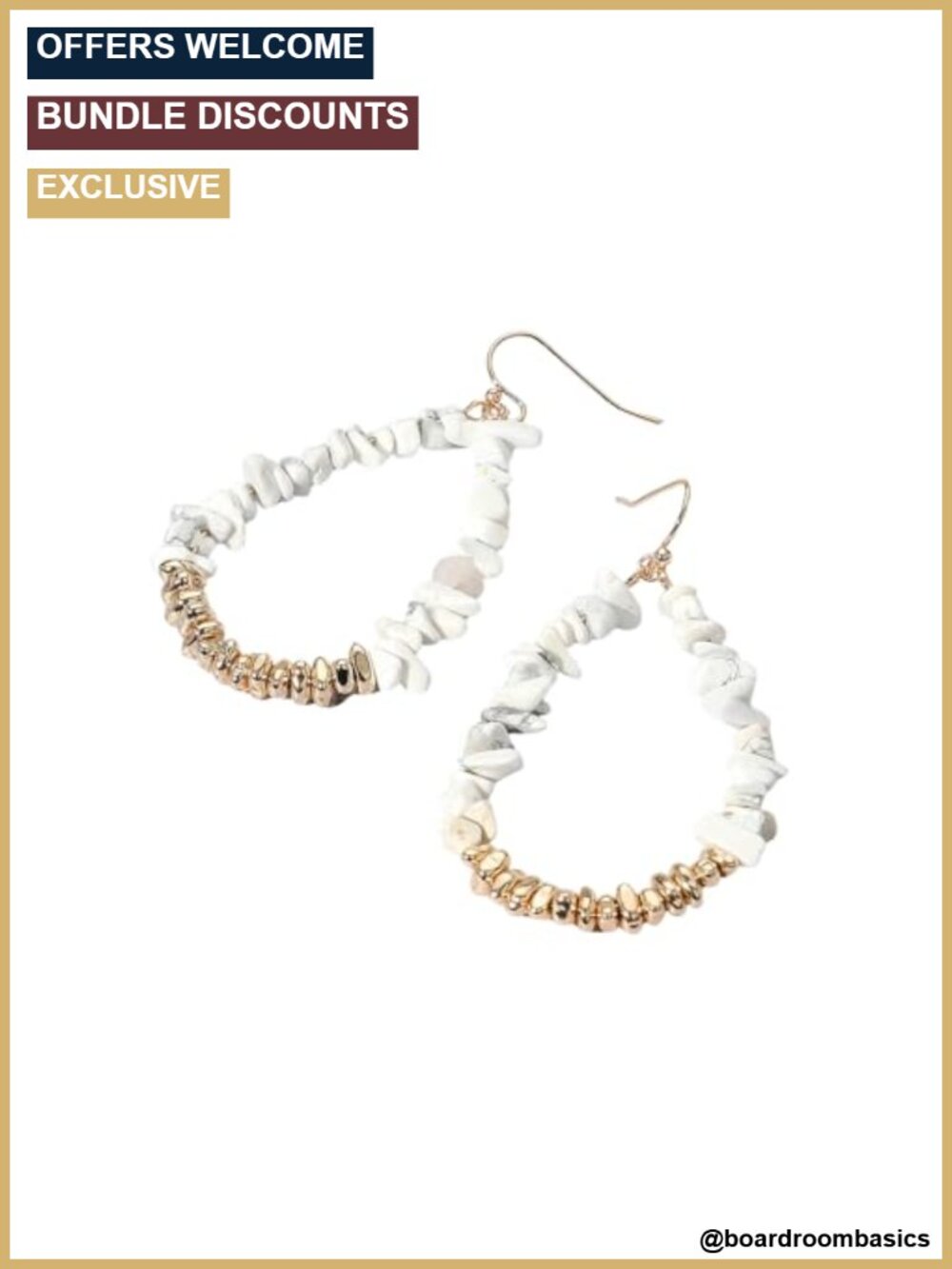 Handmade Boho Stone Beaded Dangle Drop Earrings Vintage Gold Alloy Statement